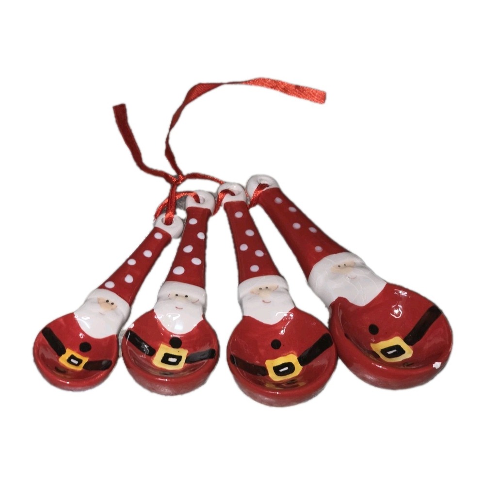 Santa Claus Ceramic Measuring Spoon Cooking Set. Christmas Baking Tools.